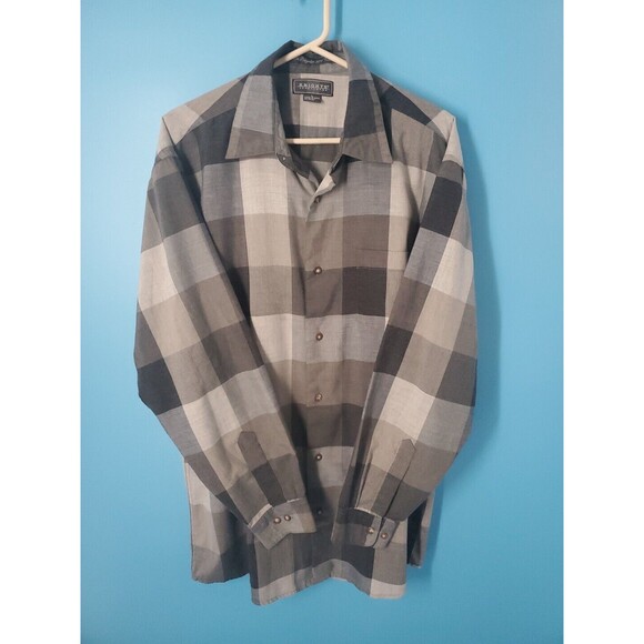 Men Button Front Large Gray Plaid  Long Sleeve Chest  Pocket Lightweight - Picture 2 of 8